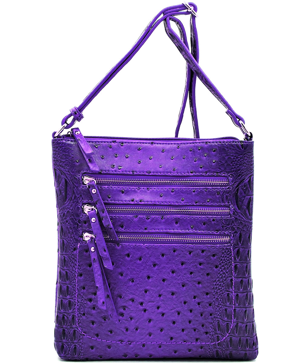 Ostrich Multi Zipper Crossbody Bag OS093